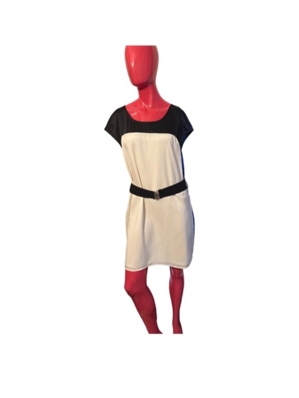 Express Black and Cream Colorblock Belted Midi Dress